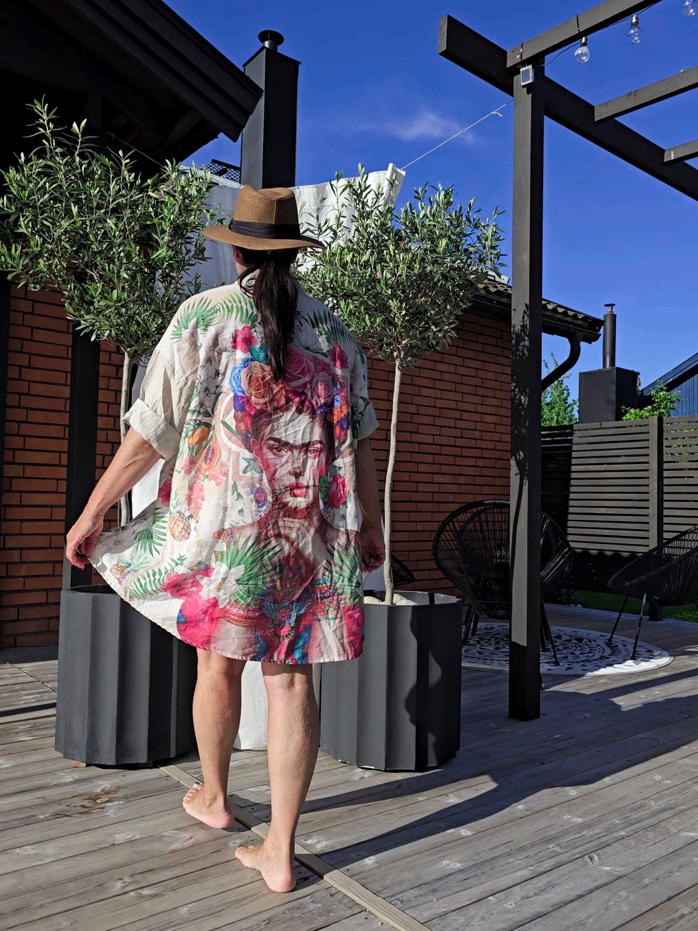 LINNESKJORTA Kahlo Green Oversize