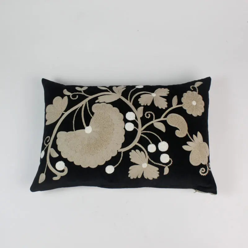 KUDDFODRAL Blommigt Svart & Beige 40x60