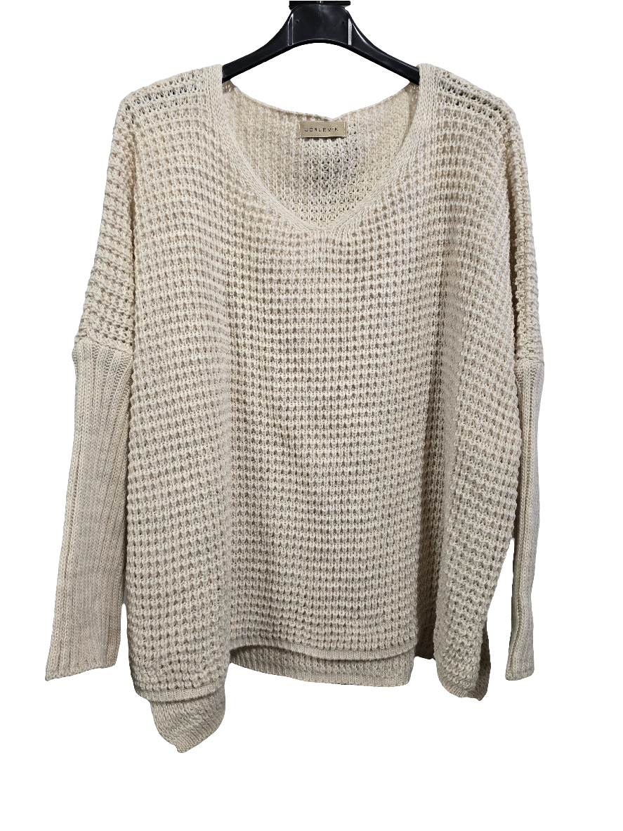 STICKAD TRÖJA Beige V-hals