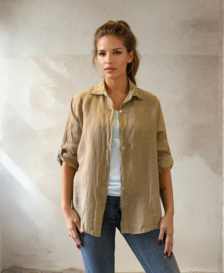 LINNESKJORTA Felicia Camel