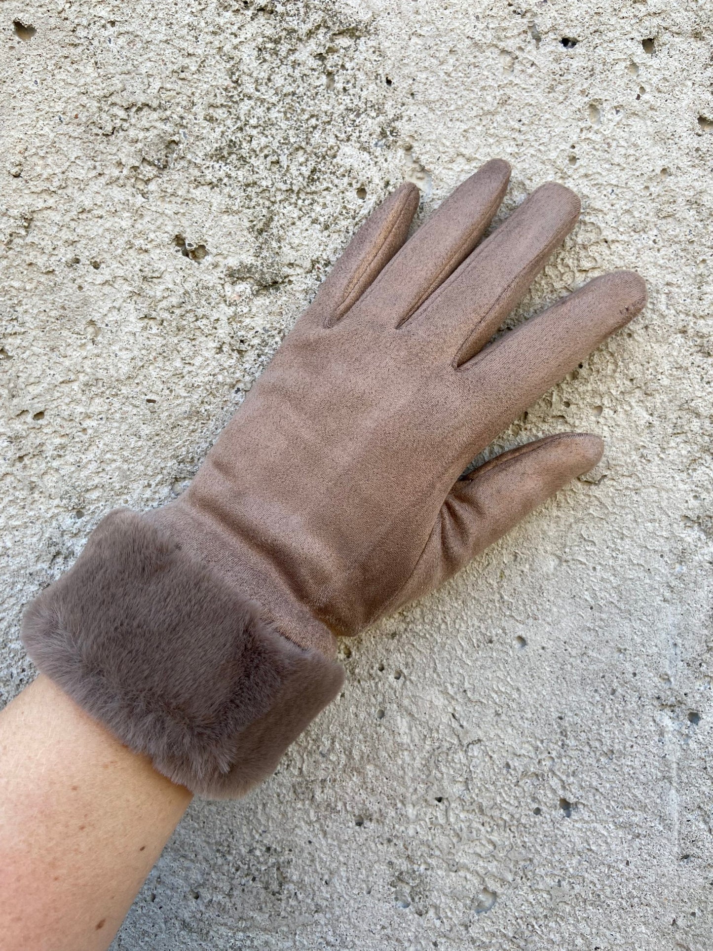 HANDSKE päls taupe
