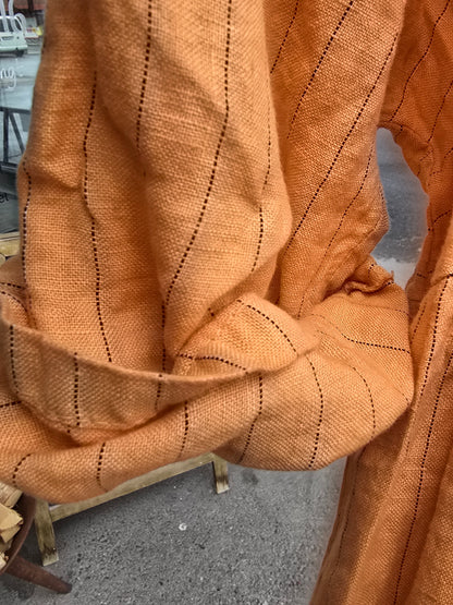 LINNEKLÄNNING Ränder Aprikos