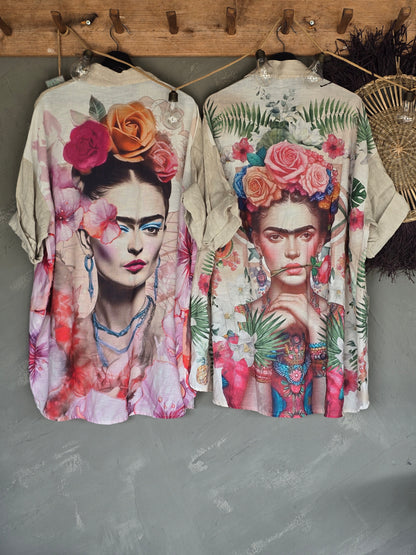 LINNESKJORTA Kahlo Green Oversize
