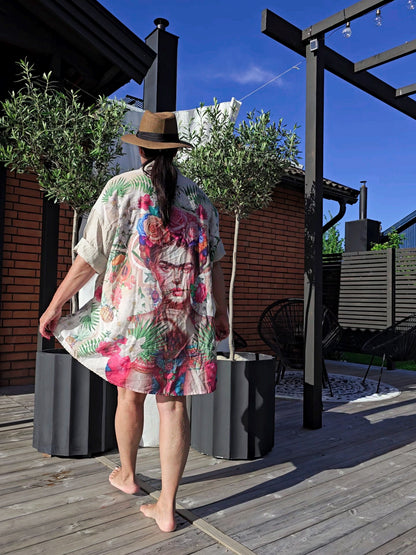 LINNESKJORTA Kahlo Green Oversize