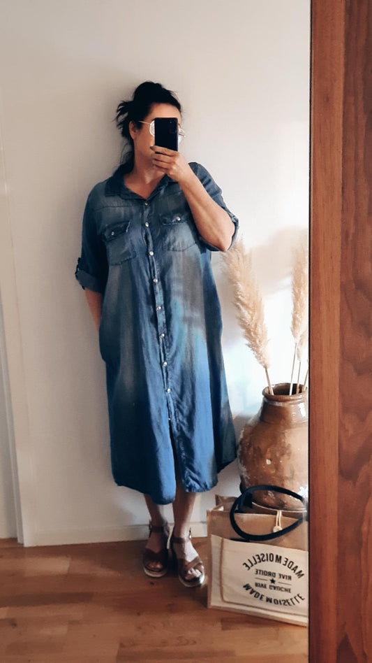 JEANSKLÄNNING Mörk tvätt Lyocell