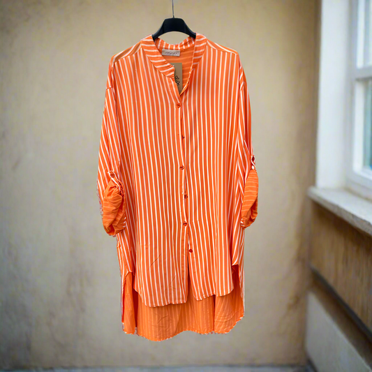 LÅNGSKJORTA Randig Aprikos/orange