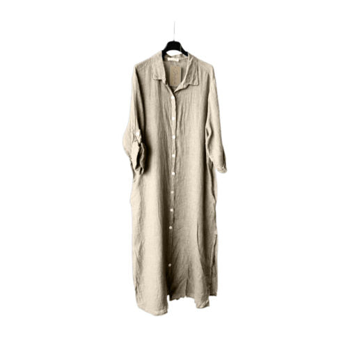 LINNEKLÄNNING med skjortknäppning Beige