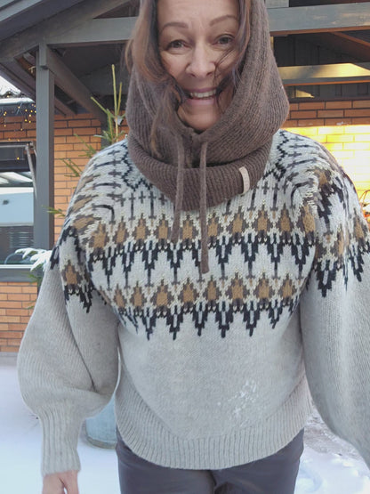 STICKAD TRÖJA Beige/grå Mönstrad