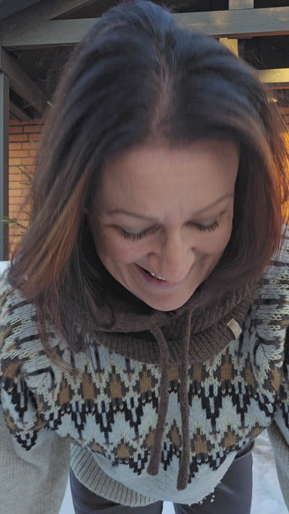 STICKAD TRÖJA Beige/grå Mönstrad