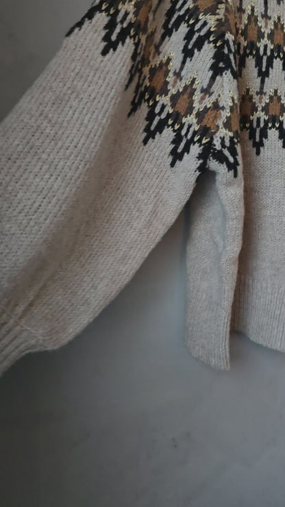 STICKAD TRÖJA Beige/grå Mönstrad