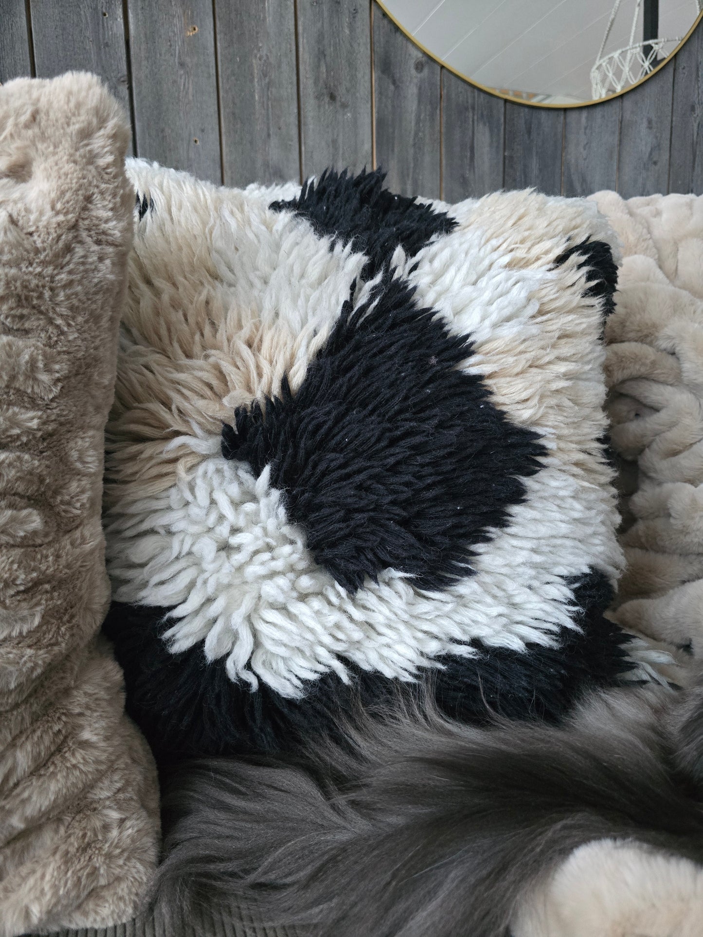 KUDDFODRAL Ull svart/beige/natur