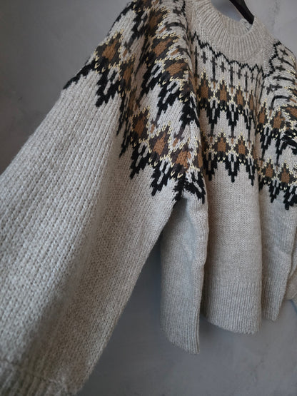 STICKAD TRÖJA Beige/grå Mönstrad