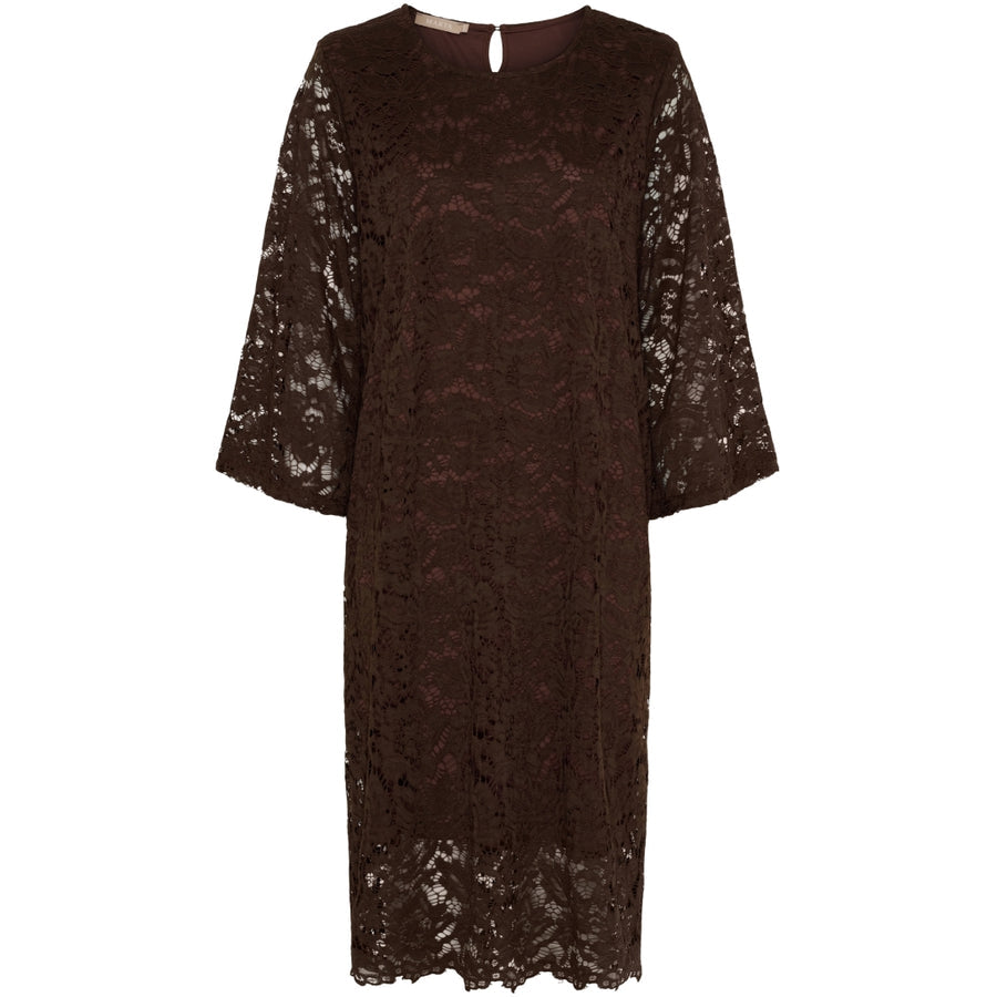 KLÄNNING Brun Spetsmönster