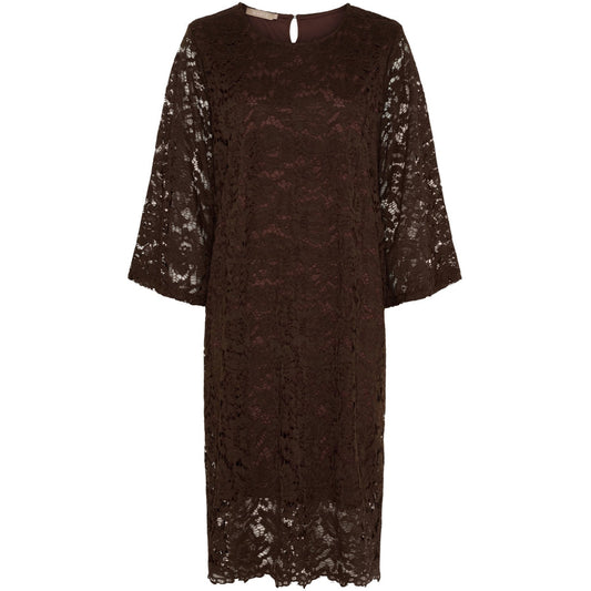 KLÄNNING Brun Spetsmönster