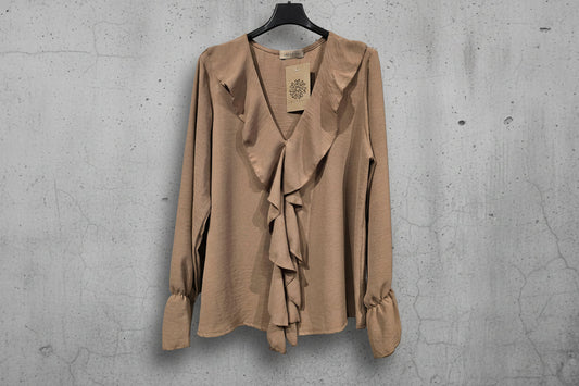 Blus med Volankant Beige