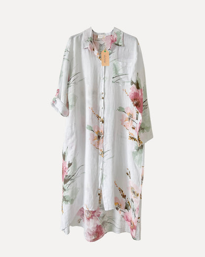 LINNEKLÄNNING Sommar Skjortknäppning Oversize