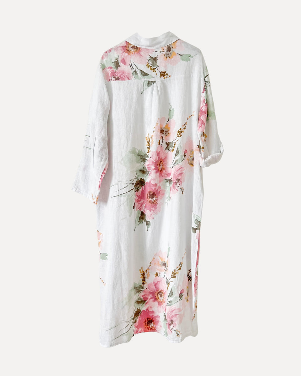 LINNEKLÄNNING Sommar Skjortknäppning Oversize